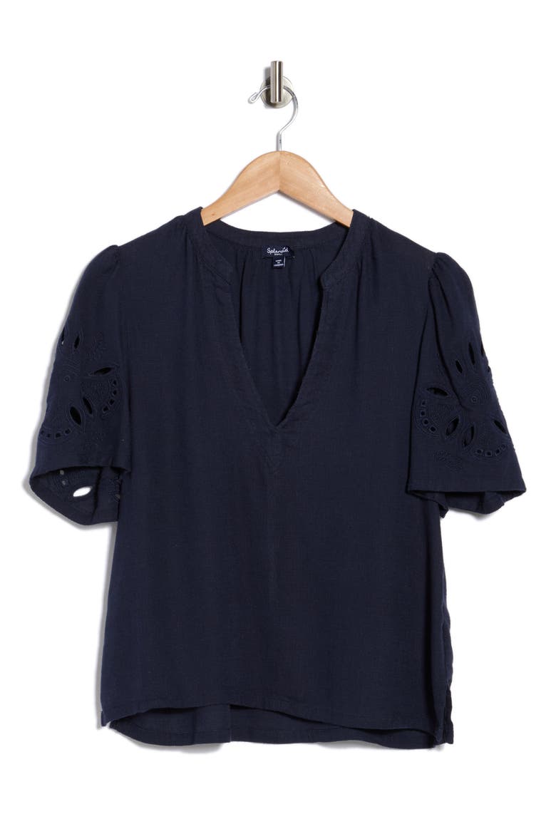 Cayden Embroidered Flutter Top, Alternate, color, NAVY BLUE