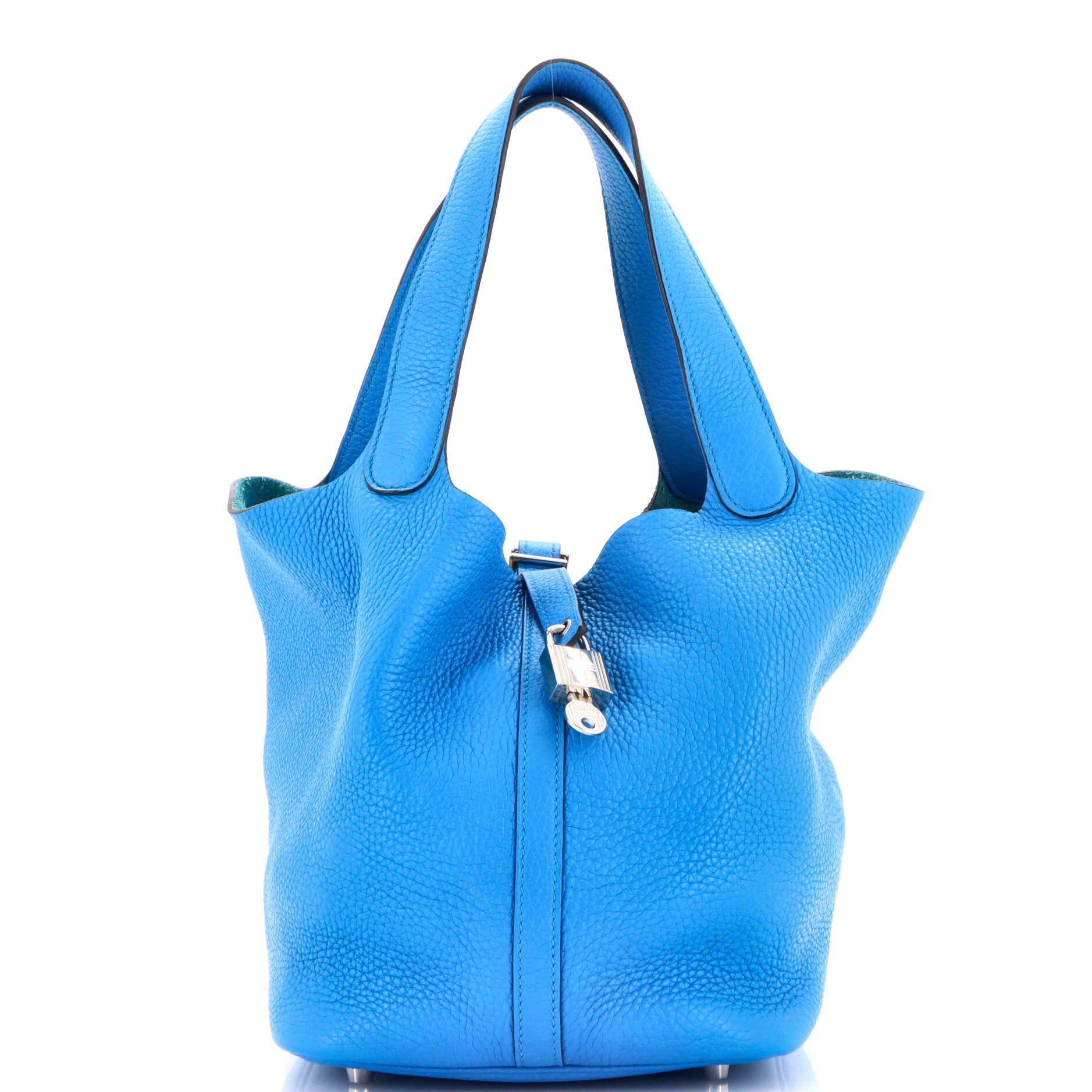 Pre-Owned Hermes Picotin Lock Bag Clemence MM, Main, color, Bleu Zanzibar