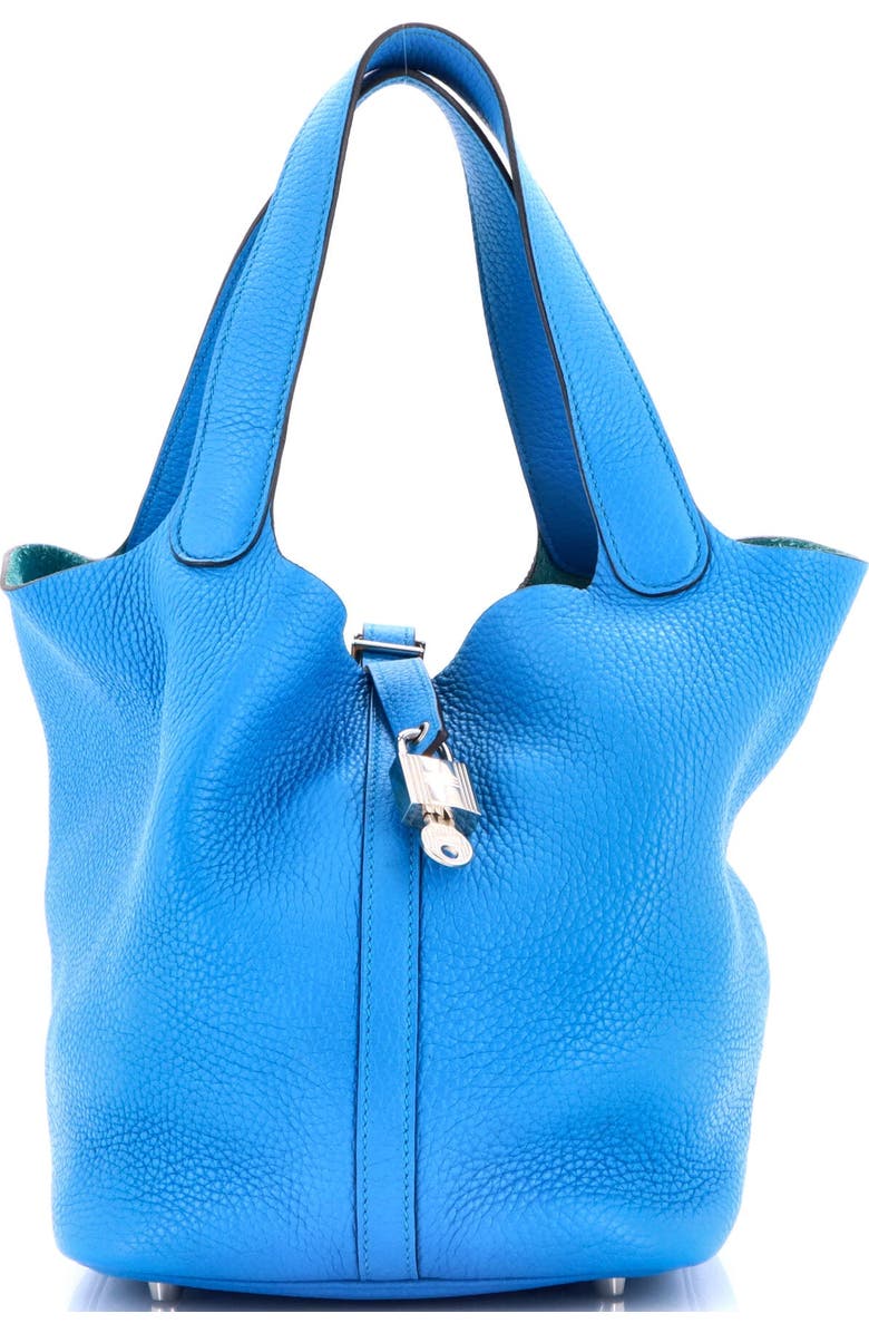Pre-Owned Hermes Picotin Lock Bag Clemence MM, Main, color, Bleu Zanzibar