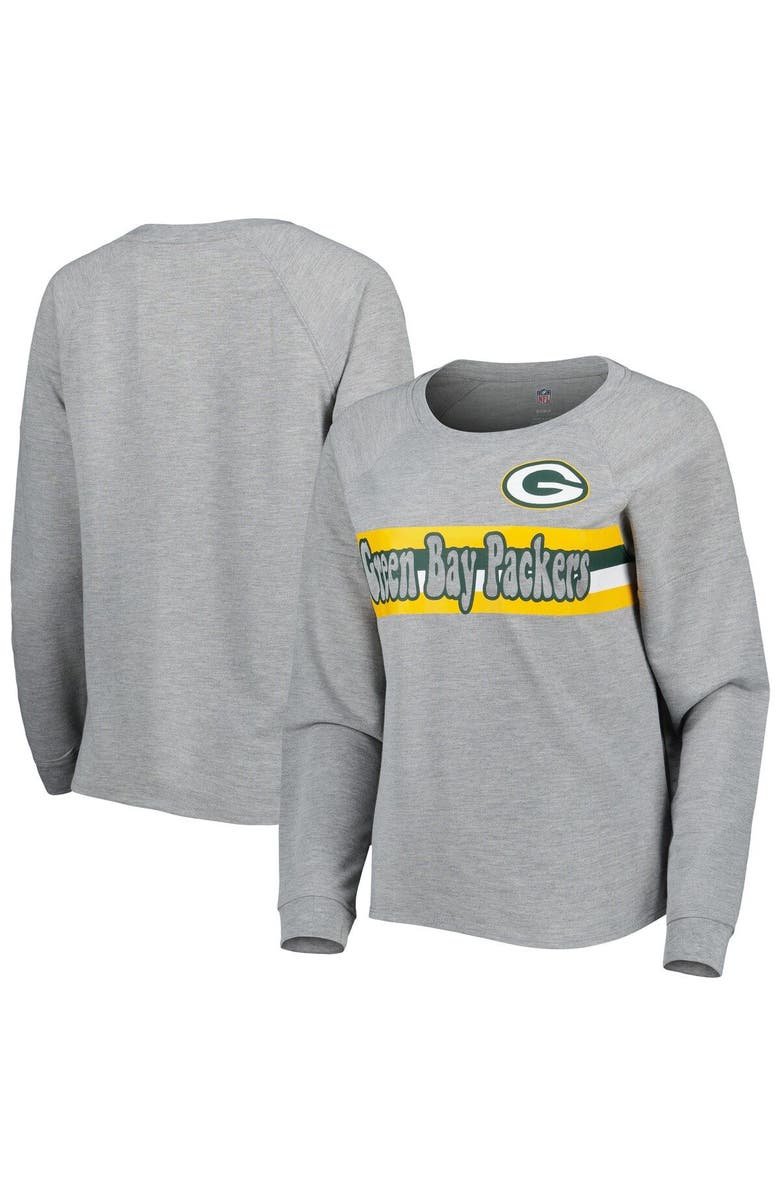 Outerstuff Juniors Heathered Gray Green Bay Packers All Striped Up Raglan Long Sleeve T-Shirt, Main, color, Heather Gray
