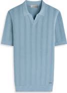 Bugatchi Johnny Collar Basket Stitch Cotton Blend Short Sleeve Sweater