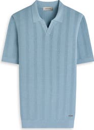 Bugatchi Johnny Collar Basket Stitch Cotton Blend Short Sleeve Sweater