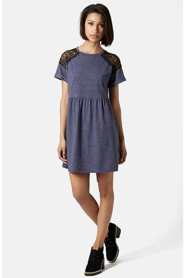 Lace Inset Dress, Main, color, NAVY BLUE