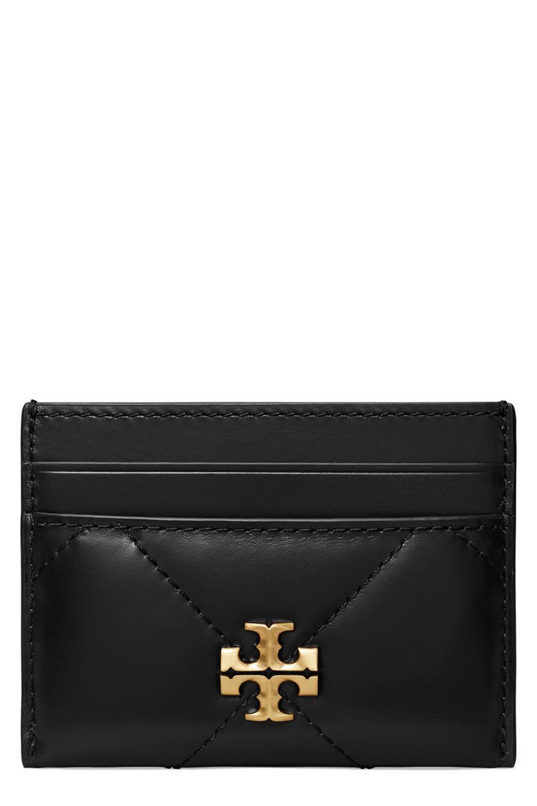 Kira Diamond Quilted Leather Card Case, Main, color, BLACK