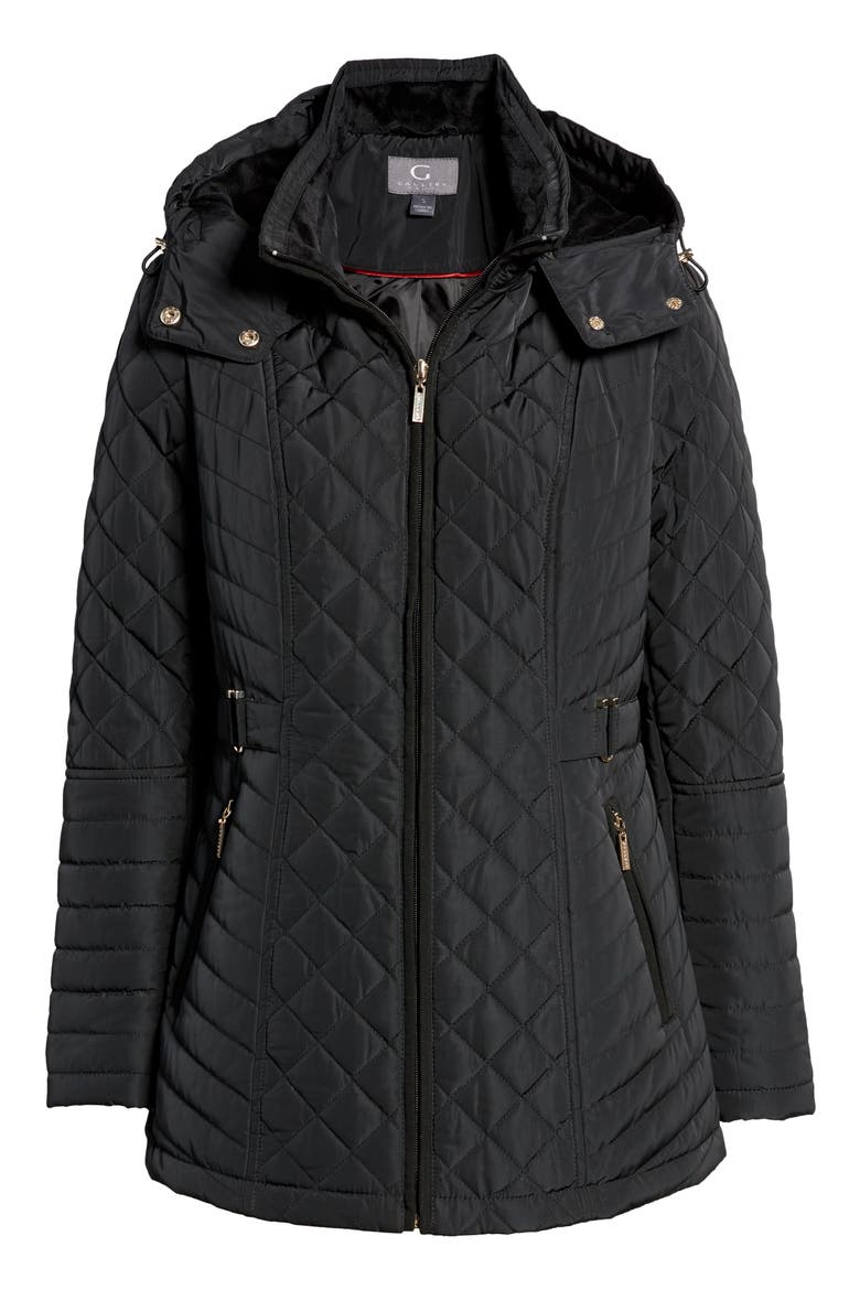 Quilted Hooded Jacket, Alternate, color, BLACK