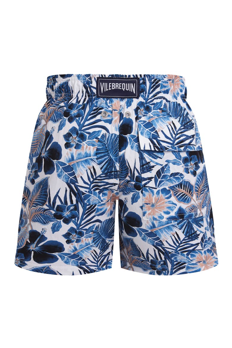 Boys Stretch Swim Shorts Island Flowers, Alternate, color, White