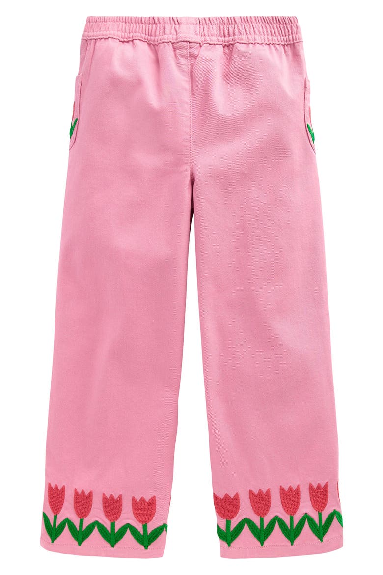 Kids' Tulip Embroidered Wide Leg Pull-On Pants, Alternate, color, PINK TULIPS