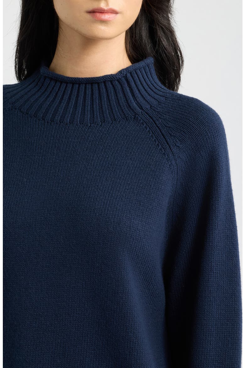 Hazel Roll Neck Cotton & Wool Sweater, Alternate, color, NAVY