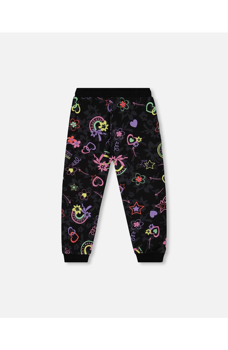 Deux par Deux Little Girl's Joggers Black Printed Rainbow Hearts, Alternate, color, 