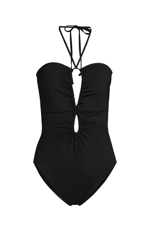 Shop Lands' End Ruched Multi-way V-neck Halter High Leg One Piece Swimsuit