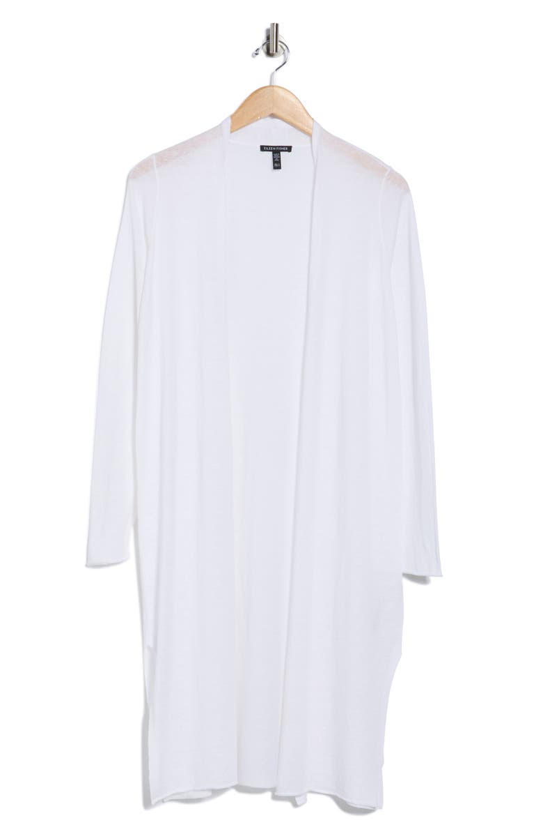 Eileen Fisher Long Organic Linen & Organic Cotton Cardigan, Alternate, color, White