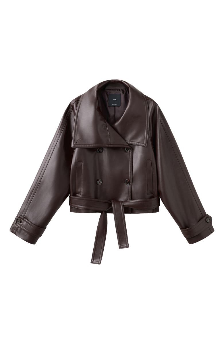 MANGO Faux Leather Belted Jacket, Alternate, color, Maroon