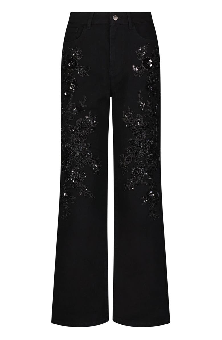 The Noli Shop Stassi Floral Sequin Jean, Alternate, color, Black
