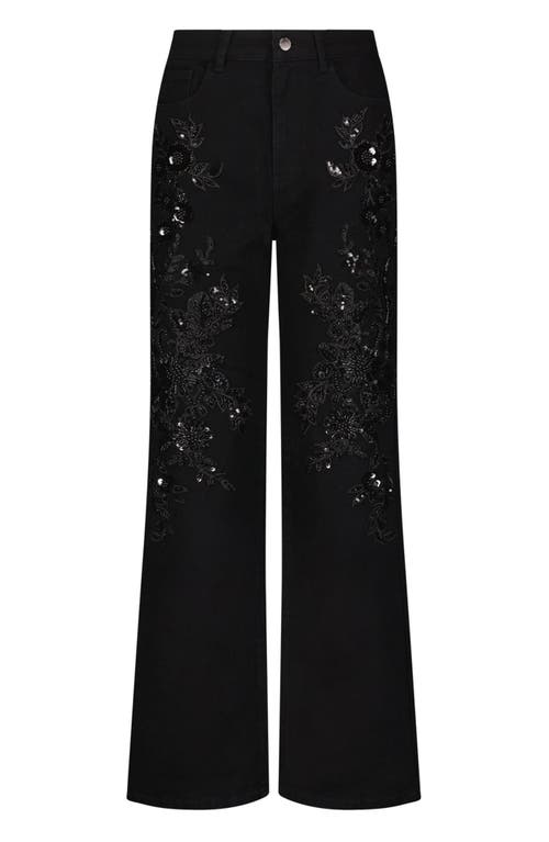 The Noli Shop Stassi Floral Sequin Jean In Black