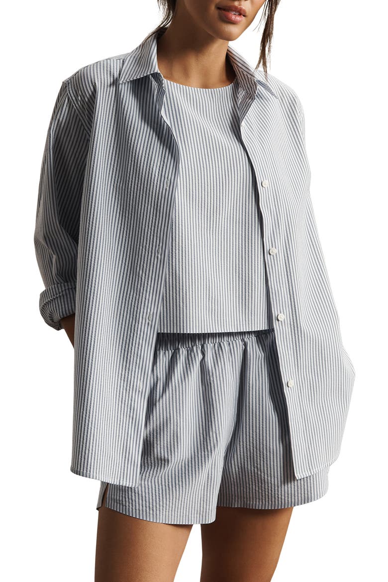 Saltair Oversize Seersucker Button-Up Shirt, Main, color, WASHED NAVY STRIPE