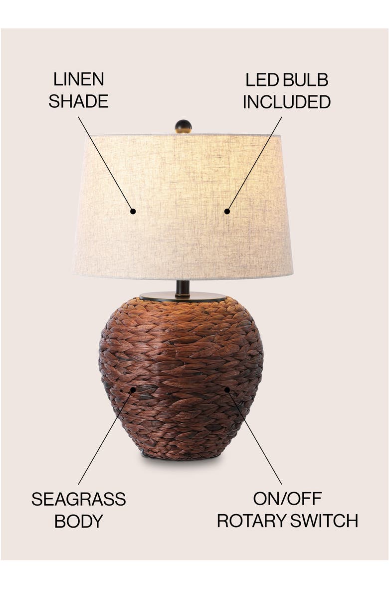JONATHAN Y Alaro Farmhouse Coastal Water Hyacinth Basket LED Table Lamp, Alternate, color, Dark Brown