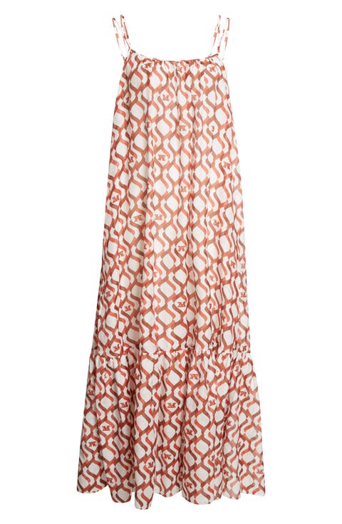 Logo Print Cotton & Silk Maxi Sundress