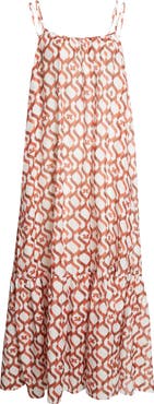 Max Mara Beachwear Logo Print Cotton & Silk Maxi Sundress