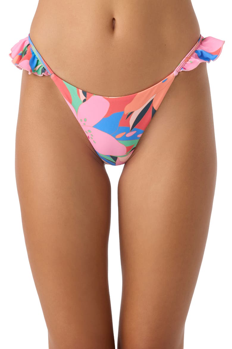 Cabana Jalisco Floral Ruffle Bikini Bottoms, Main, color, PINK MULTI COLORED