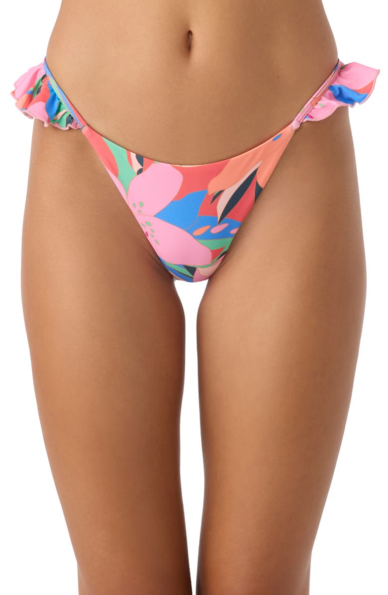 O'Neill Cabana Jalisco Floral Ruffle Bikini Bottoms, Main, color, Pink Multi Colored