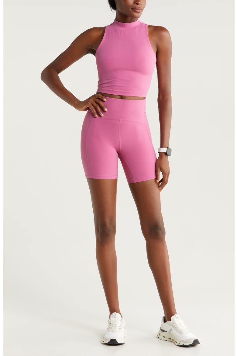 Studio Luxe Mock Neck Support Crop Tank, Alternate, color, PINK VIOLET