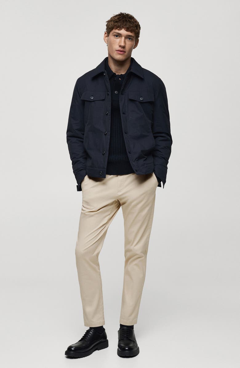 MANGO Slim Fit Flat Front Cotton Stretch Twill Chinos, Alternate, color, Ecru