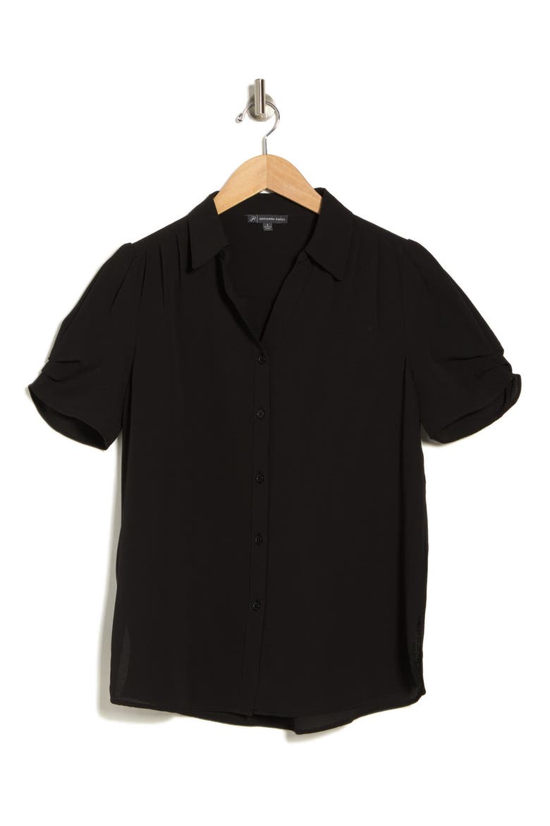 Puff Sleeve Button-Up Top, Alternate, color, BLACK
