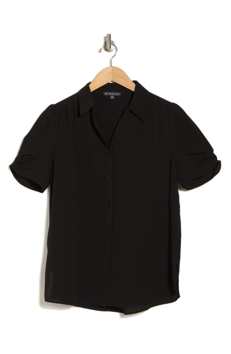 Adrianna Papell Puff Sleeve Button-Up Top, Alternate, color, Black