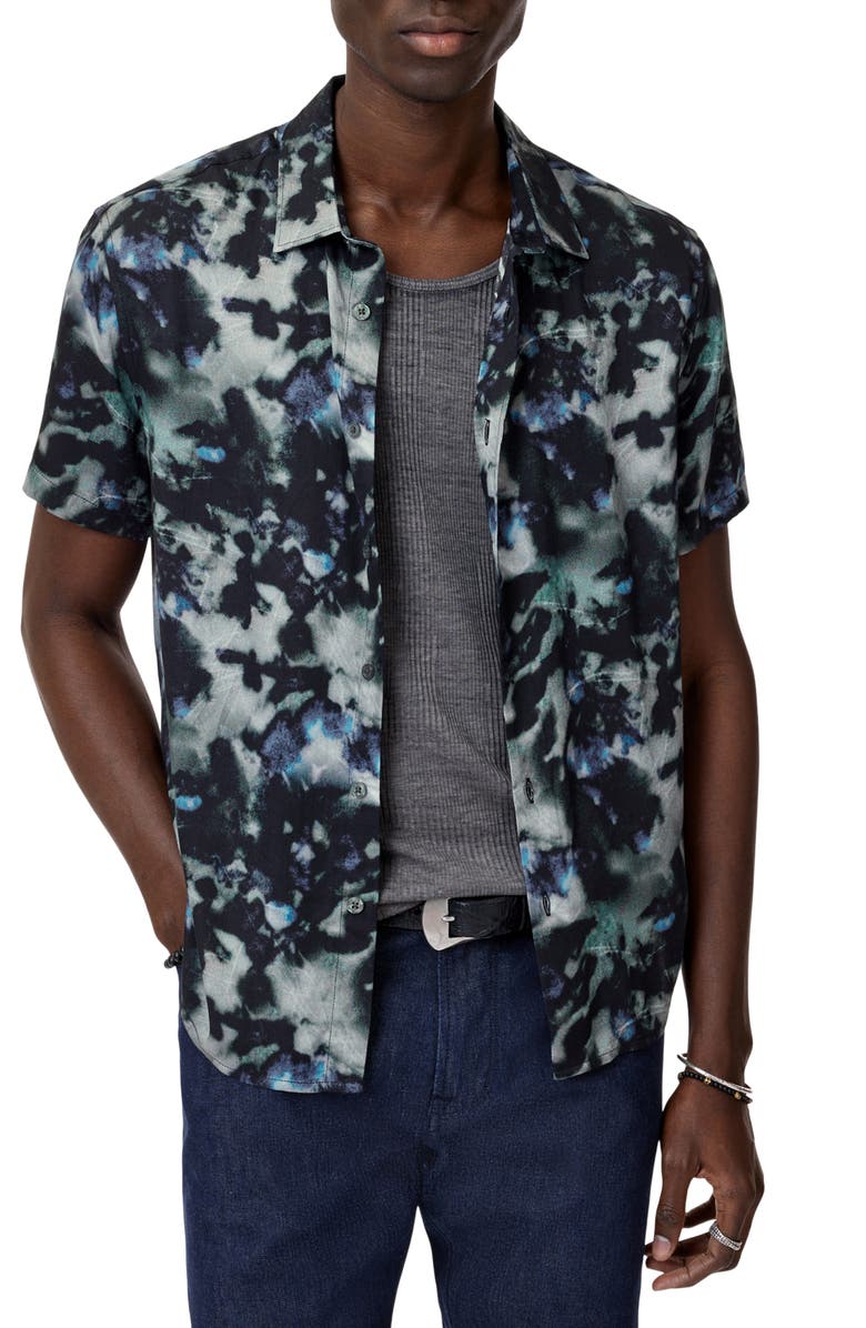 John Varvatos Sean Abstract Woodland Print Short Sleeve Modal Button-Up Shirt, Alternate, color, 
