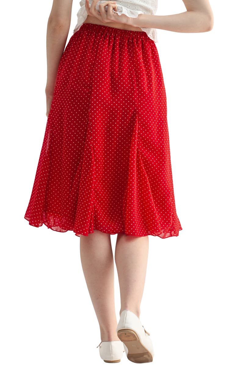 All in Favor Polka Dot Flare Skirt, Alternate, color, Red Dot