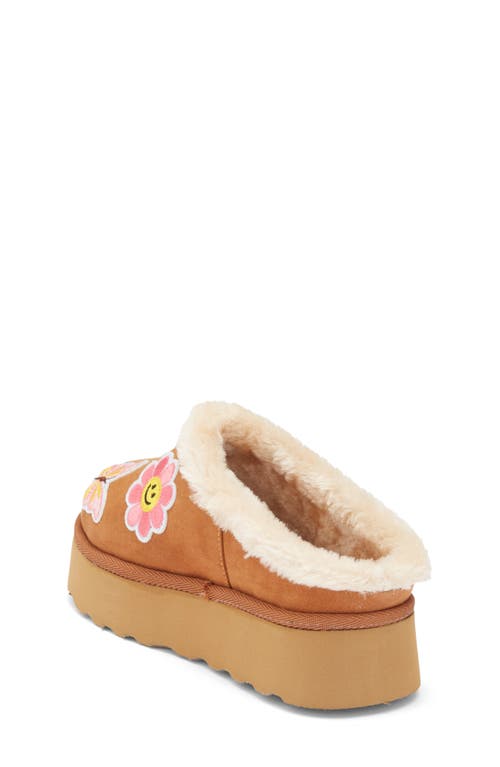 Harper Canyon Kids' Elyza Patchwork Faux Fur Lined Platform Slipper In Brown