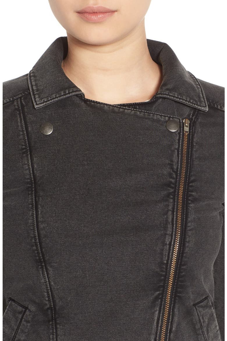Stretch Knit Moto Jacket, Alternate, color, BLACK