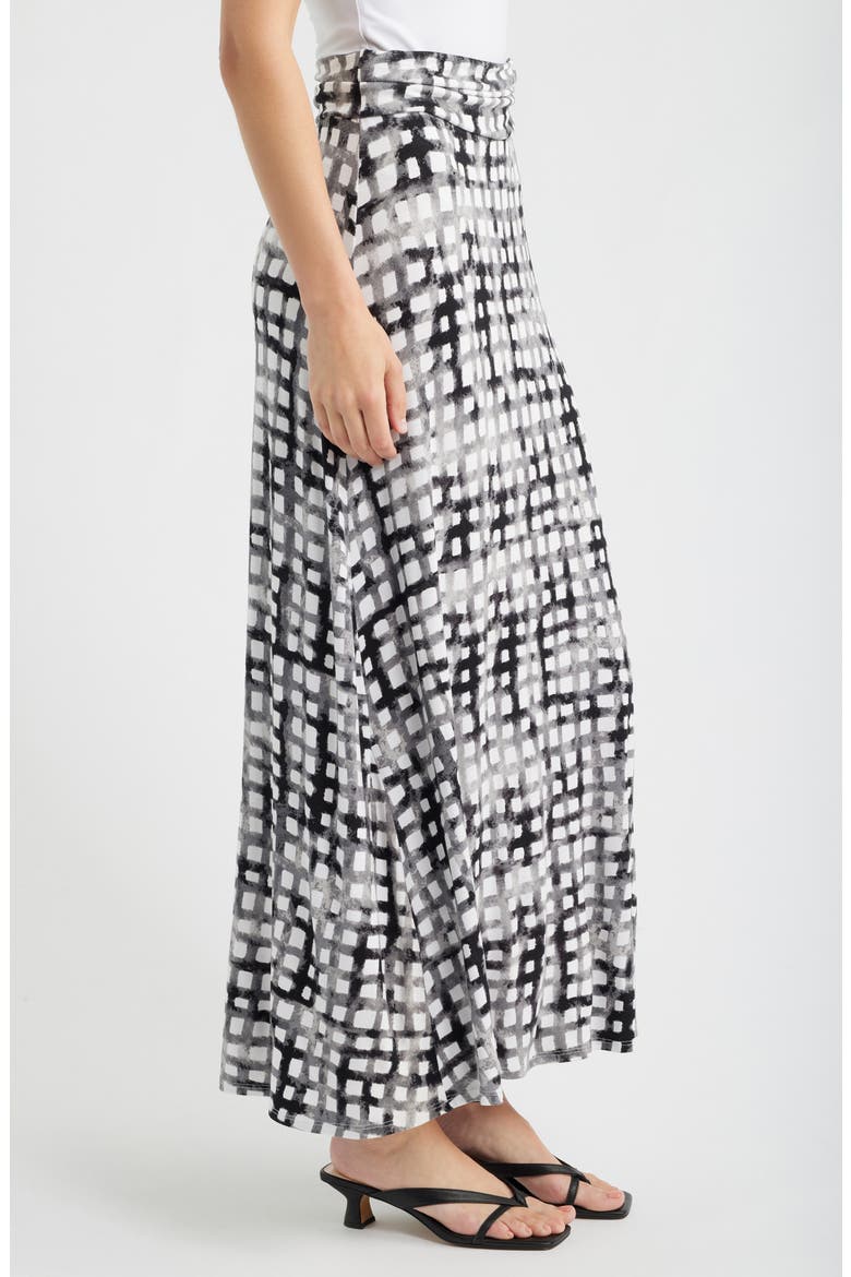 Print Roll Top Maxi Skirt, Alternate, color, BLACK/ IVORY