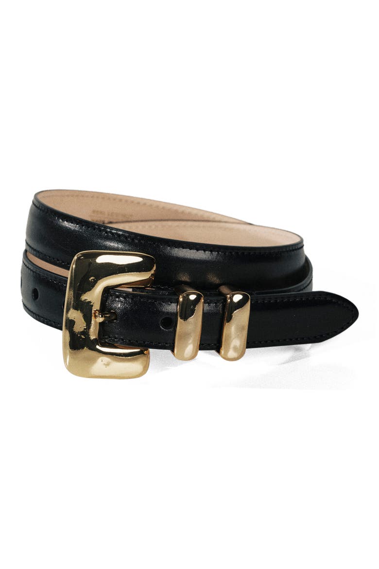 Tetra Leather Belt, Main, color, BLACK/ GOLD