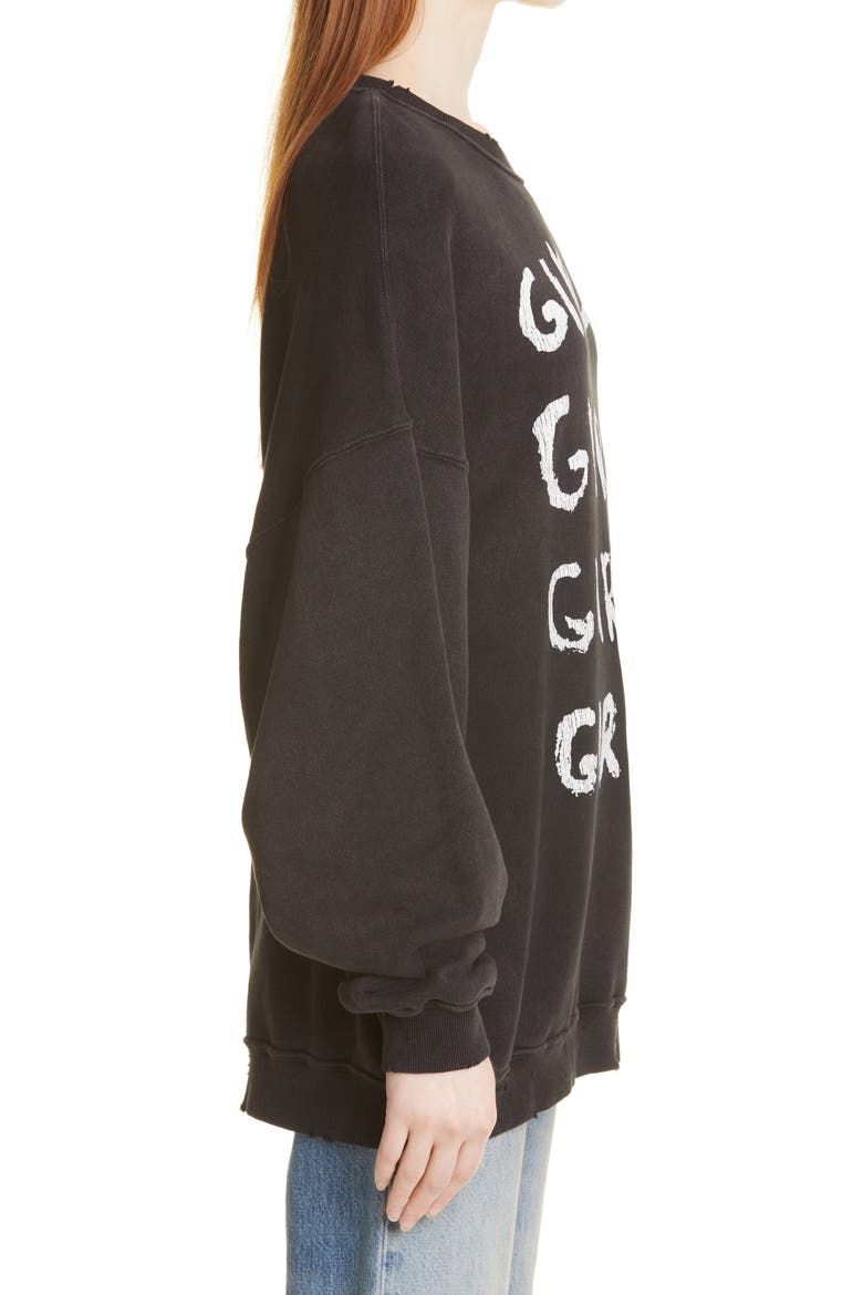Girls Girls Oversize Distressed Sweatshirt, Alternate, color, ACID BLACK