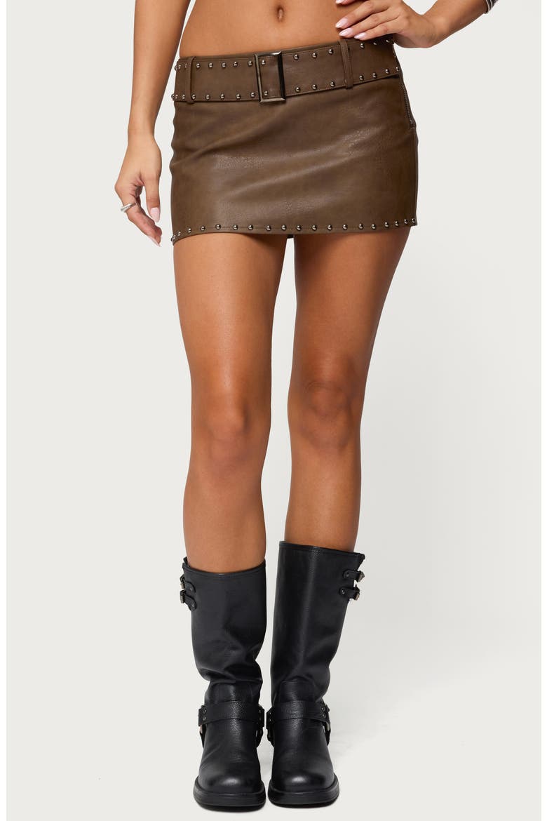 Studded Faux Suede Miniskort, Main, color, BROWN