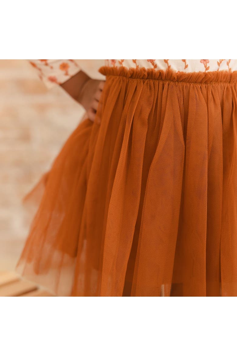 Cinnamon Floral Long Sleeve Tutu Dress, Alternate, color, Orange