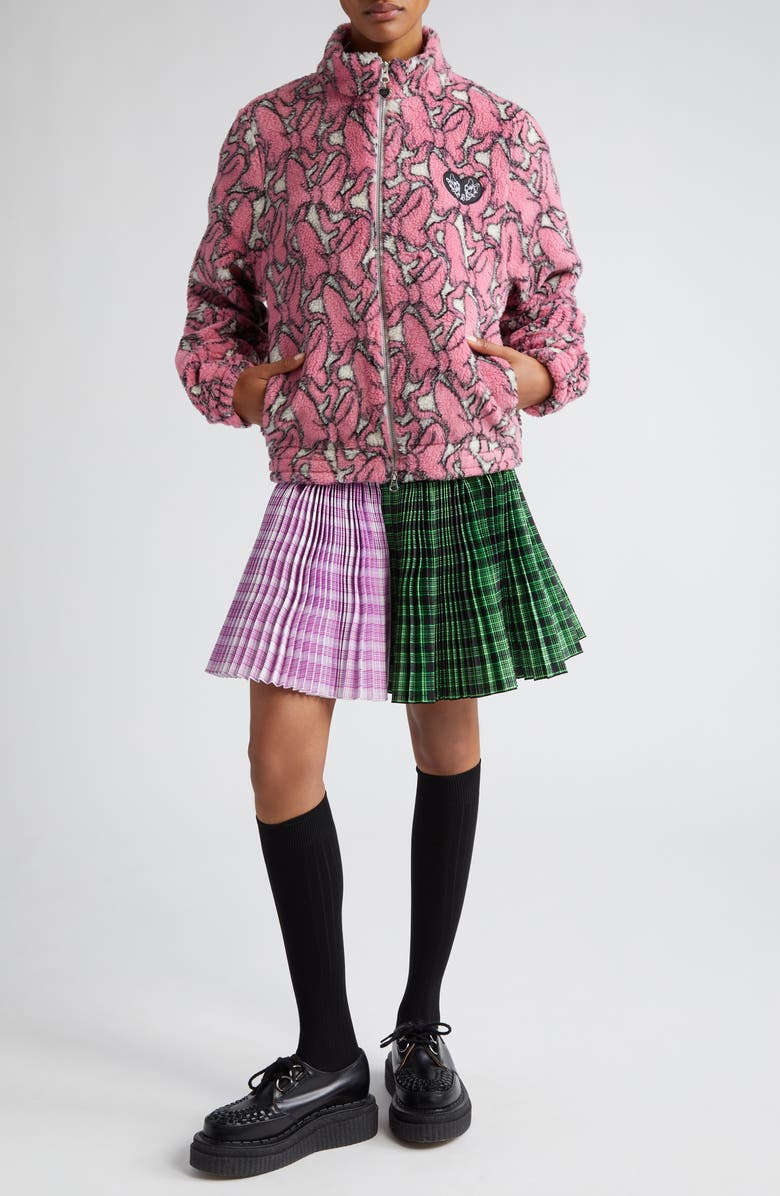 Chopova Lowena x Disney Daisy Duck Tartan Pleated Carabiner Belted Miniskirt, Alternate, color,