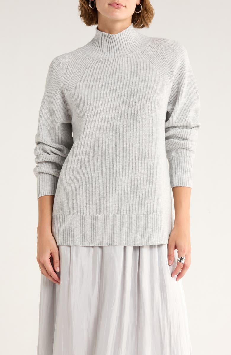 NORDSTROM RACK Raglan Sleeve Mock Neck Sweater, Main, color, Grey Light Heather