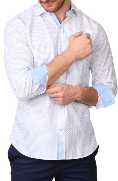 Tailorbyrd Geometric Floral Stretch Cotton Button-up Shirt In Dove White