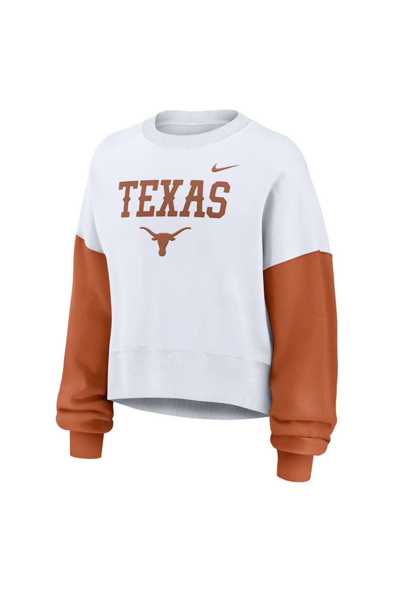 Women's Nike White Texas Longhorns Color-Block Oversized Cropped Pullover Sweatshirt, Alternate, color, White