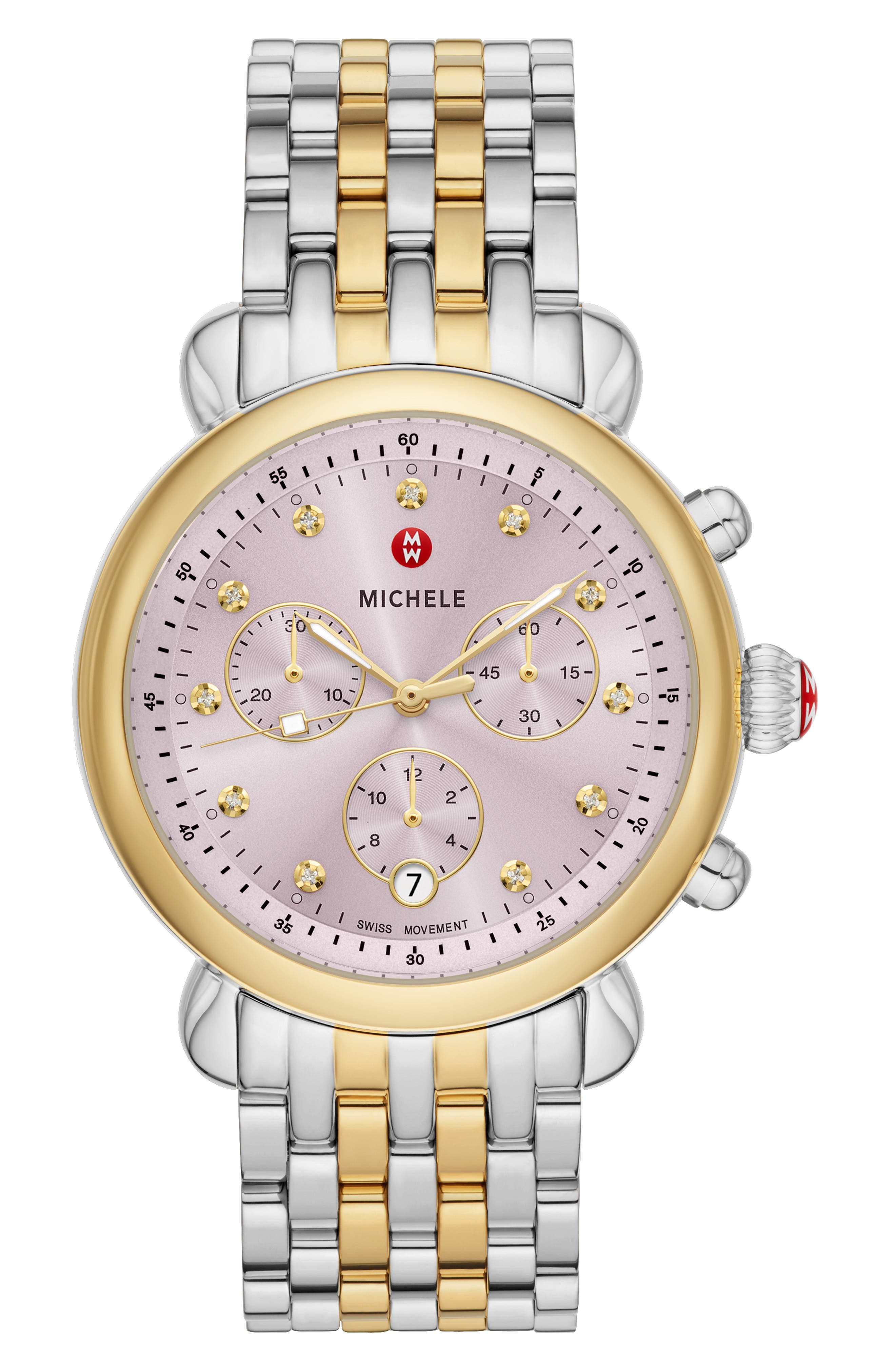 michele two tone round watch