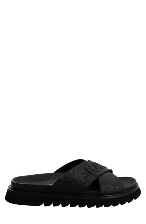 Karl Lagerfeld Paris Tumbled Leather Crisscross Slide Sandal In Black