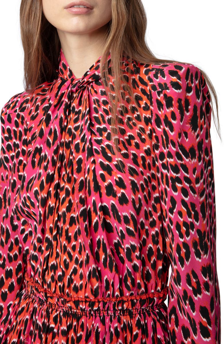 Zadig & Voltaire Ryde Leopard Spot Long Sleeve Silk Minidress, Alternate, color, 
