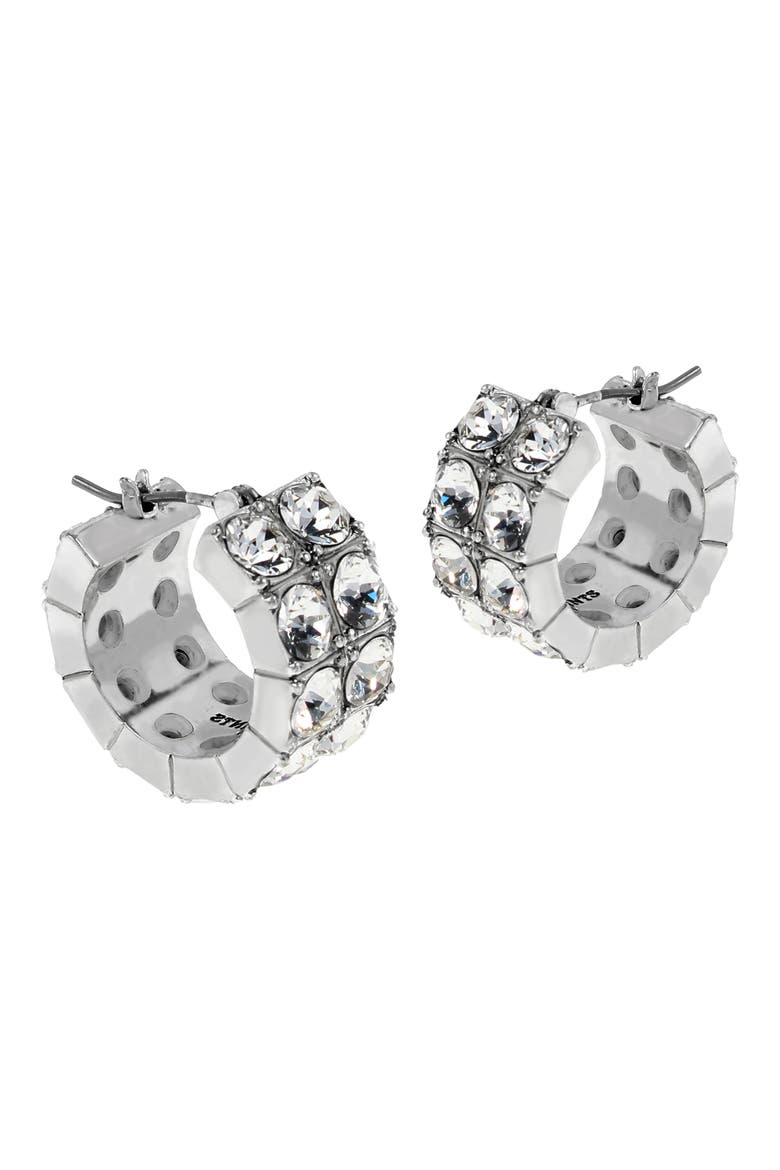 Double Crystal Hoop Earrings, Alternate, color, RHODIUM