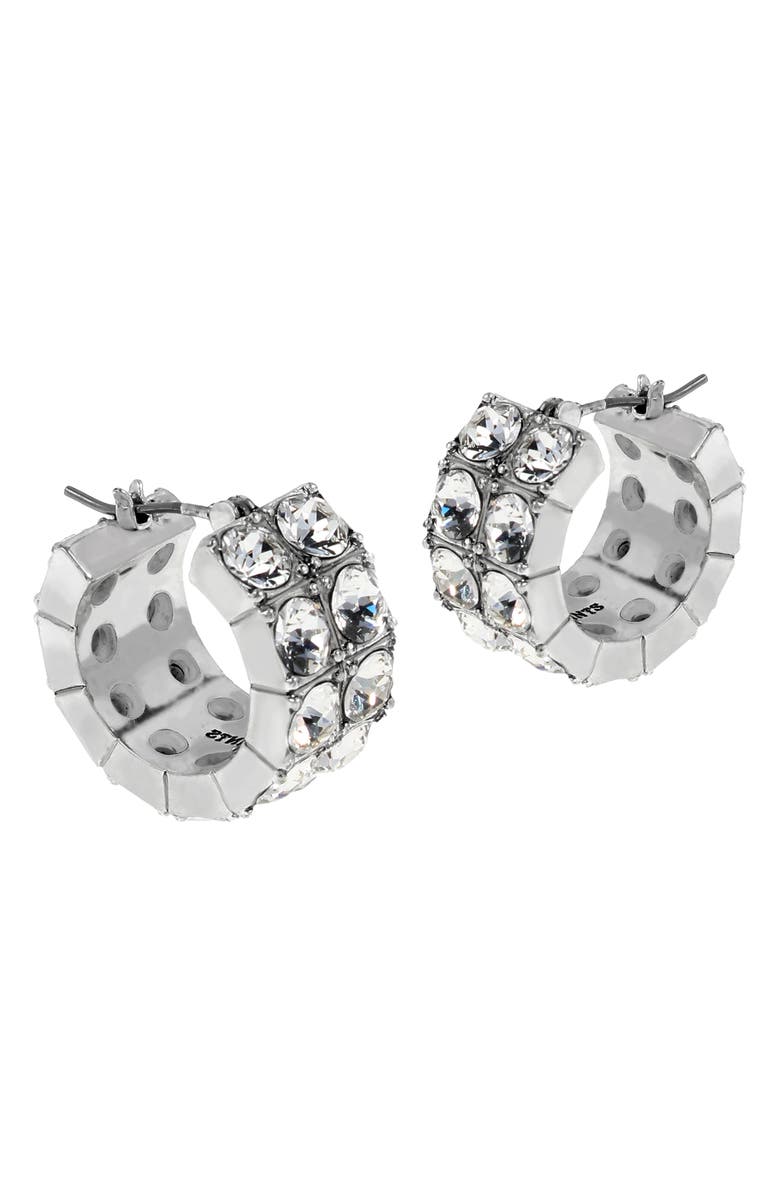 AllSaints Double Crystal Hoop Earrings, Alternate, color, Rhodium