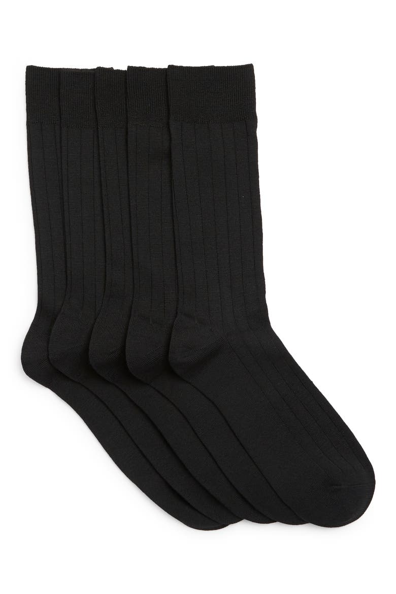 Ultrasoft 5-Pack Ribbed Dress Socks, Main, color, BLACK