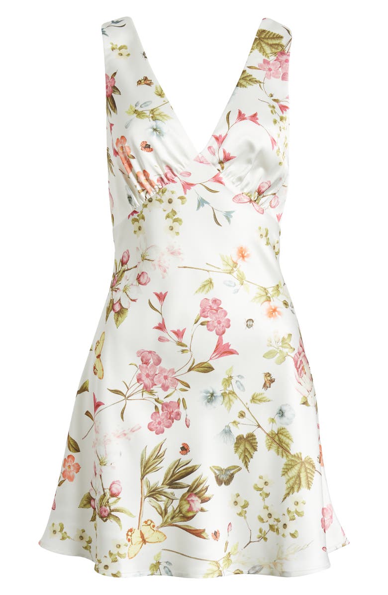 FLORET STUDIOS Floral Empire Waist Satin Minidress, Alternate, color, 