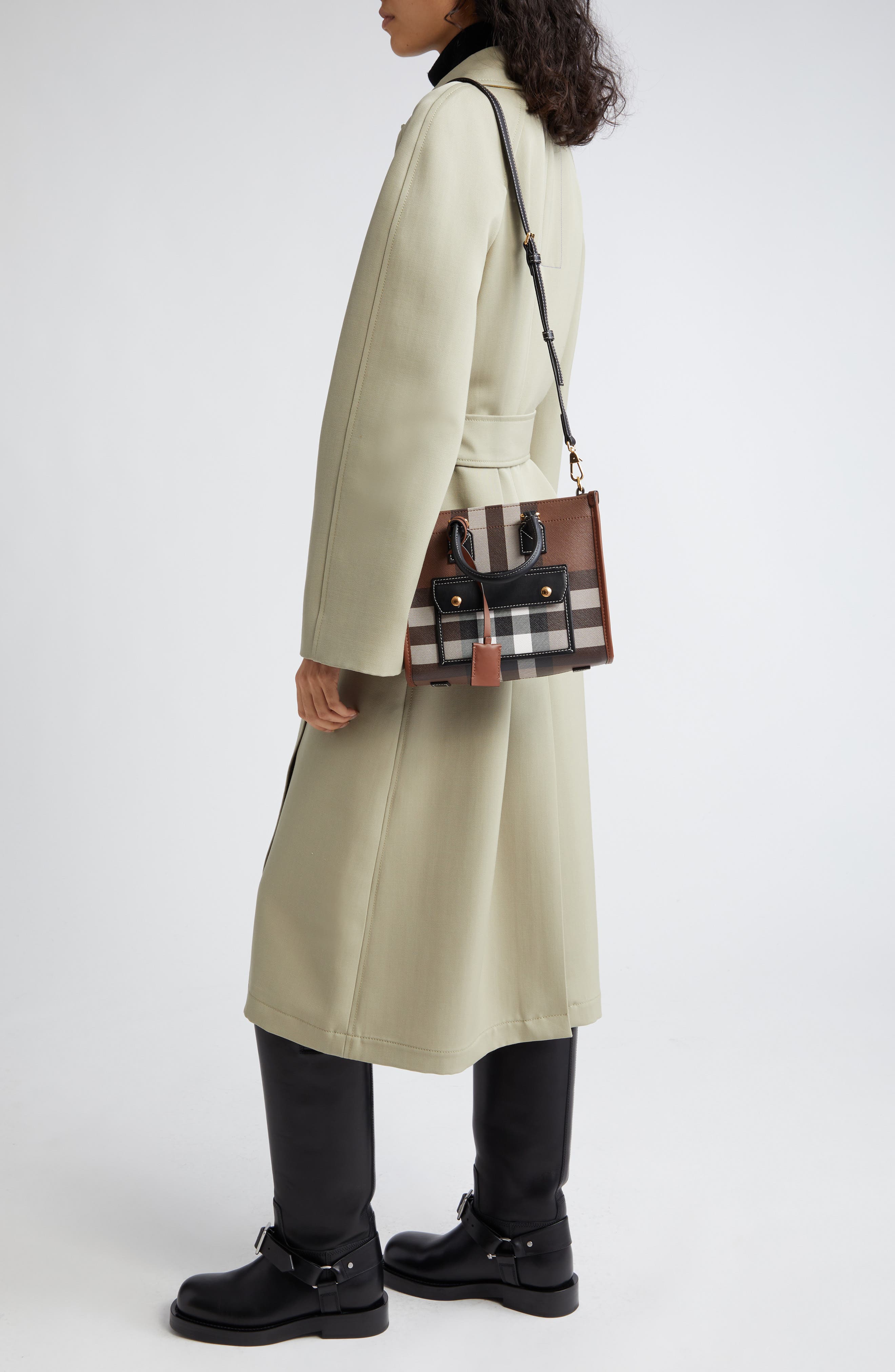 Burberry Mini Freya Check E-Canvas Tote, Alternate, color, 