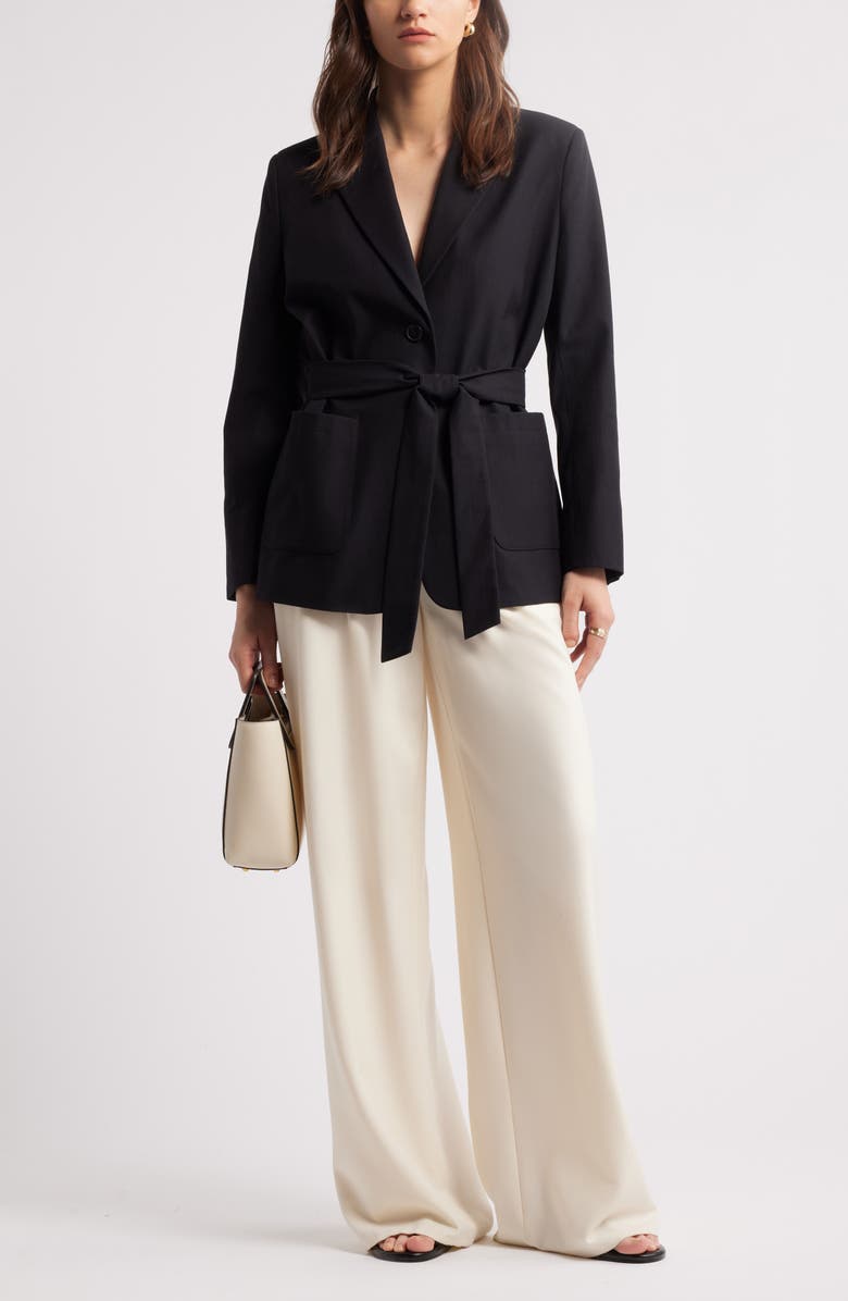 Nordstrom Single Breasted Belted Blazer, Alternate, color, Black